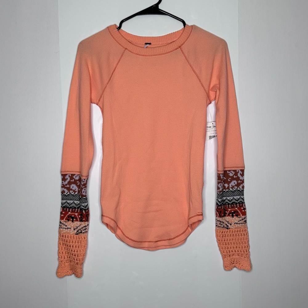 NWT Free people In The Mix cuff thermal desert orange combo top size XS